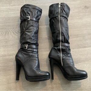Elegant Michael Kors Veronica Black Leather Heeled Boots, 6
